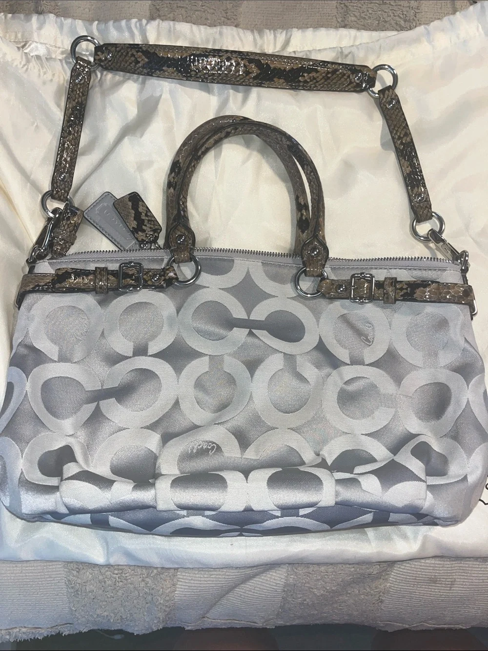 Coach Silver & Brown Signature Satchel Shoulder Bag